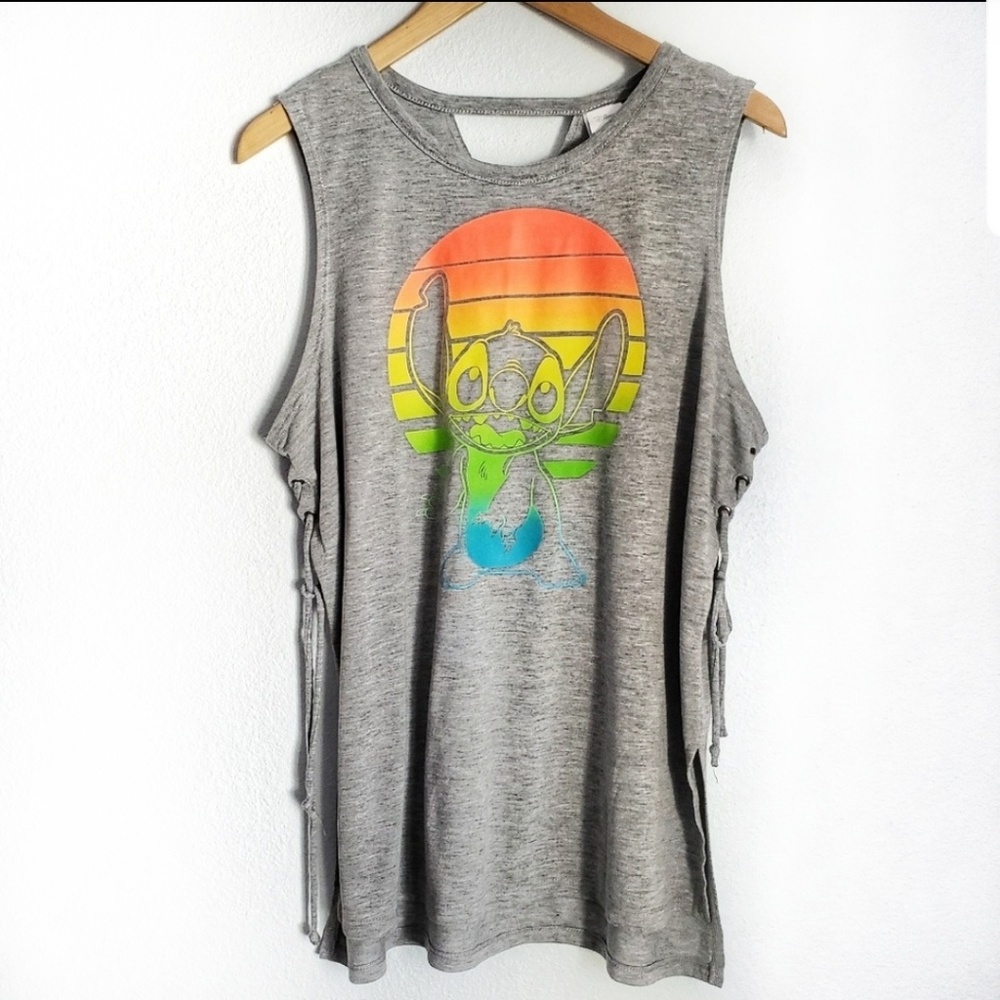 Disney Rainbow Stitch Cutoff Tank Top w/side ties